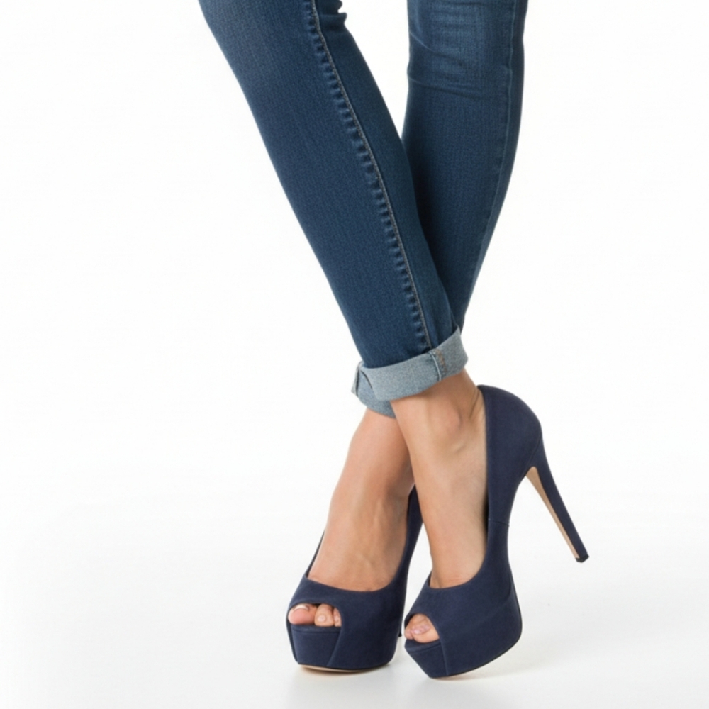 Women's Jessica Simpson Blue Suede Heels Size 7/37 5" Peep Toe EUC